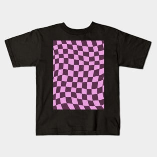 Dark Purple and Pink Distorted Warped Checkerboard Pattern I Kids T-Shirt